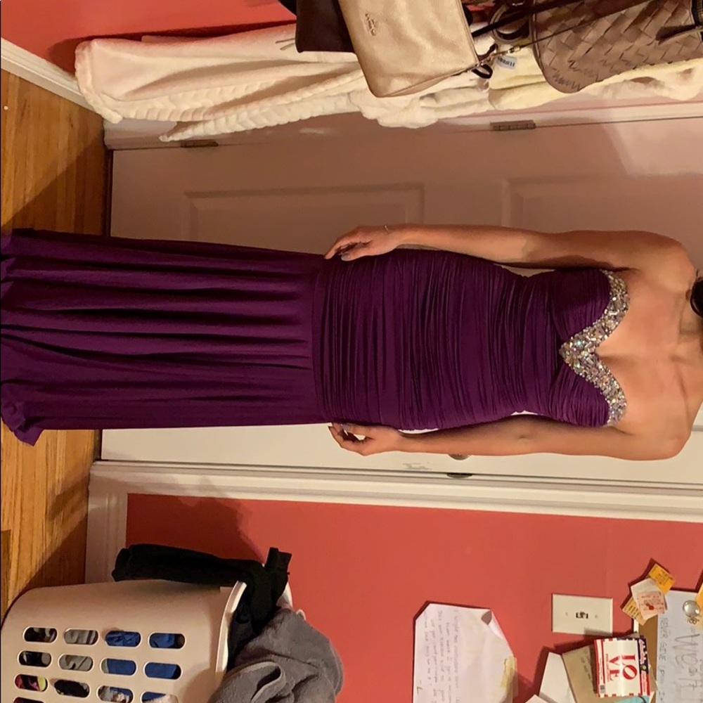 Purple floor length prom dress